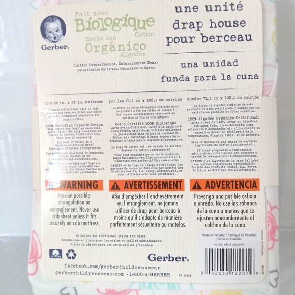 GERBER: Single Pack FLOWER Organic Cotton Fitted Baby Girl Crib Sheet - Bedding - Picture 3 of 3